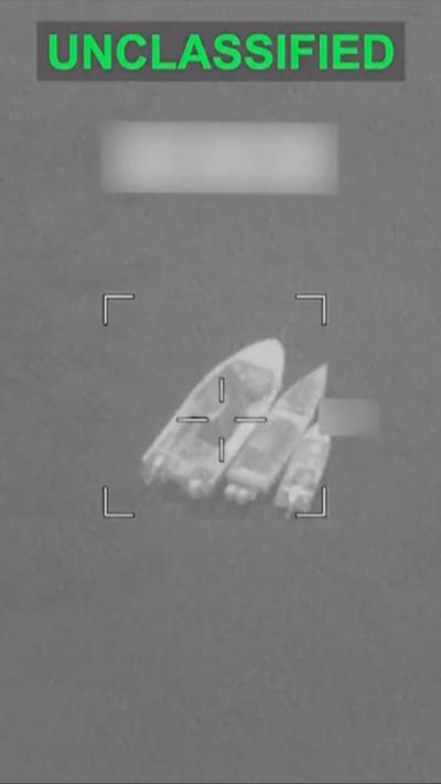Nightvision footage of Iranian boats targeted by US strikes