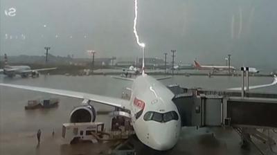 Lightning strikes parked plane in Brazil