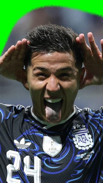 Enzo Fernandez sticks his tongue out to celebrate scoring equaliser