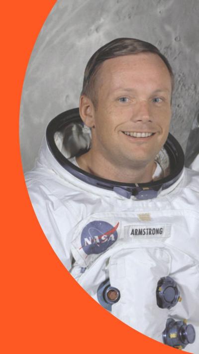 Astronaut Neil Armstrong poses in a white Nasa space suit in July 1969