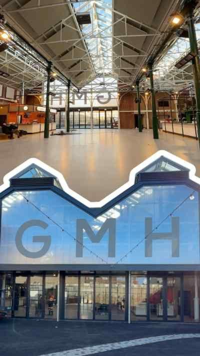 An internal view and an external view of Goole Market Hall.