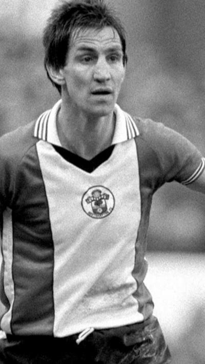 Black and white image of Chris Nicholl in Southampton FC kit.