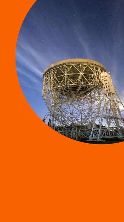 The radio telescope at Jodrell Bank against the sky 