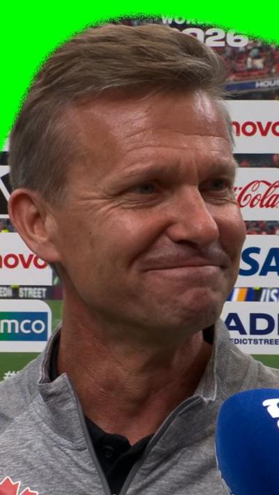 Jesse Marsch looks satisfied during post-match interview