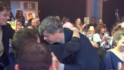 David Szalay celebrates after winning Booker Prize 2025