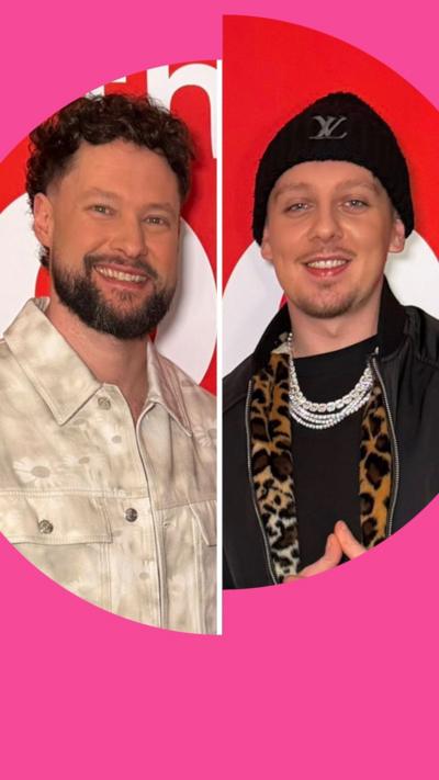 Split screen of Callum Scott and Aitch.