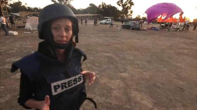 The BBC's Lucy Williamson reports from the site of the Israel festival massacre