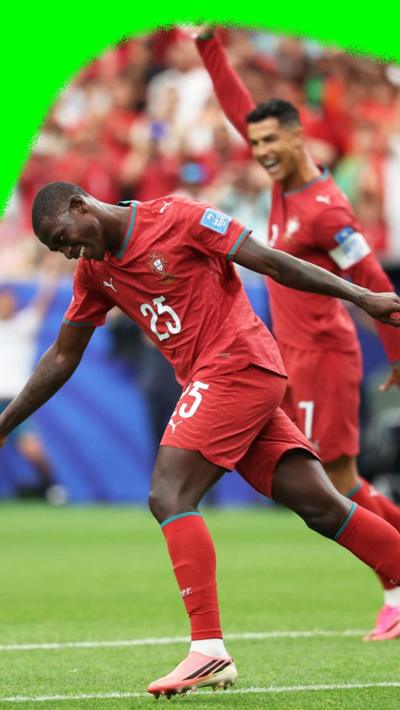 Nuno Mendes celebrates a goal with a cheeky dance at the 2026 World Cup