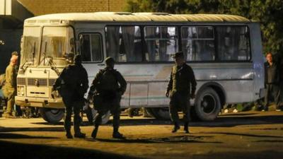 A bus carrying Azovstal fighters