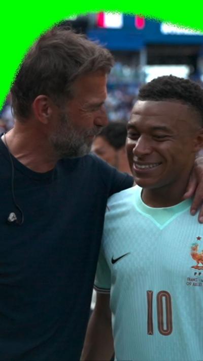 Jurgen Klopp with his arm around Kylian Mbappe after France beat Morocco in the 2026 World Cup
