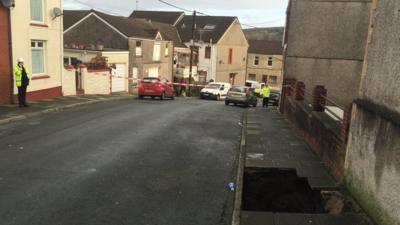 A sinkhole on Coronation Terrace, Nantyffyllon