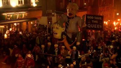 Effigy of Boris Johnson holding the head of Theresa May