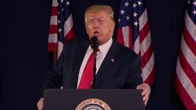 US President Donald Trump delivers a speech at Mount Rushmore