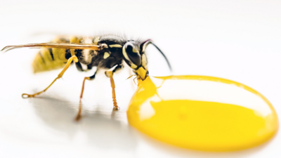 A wasp drinking honey