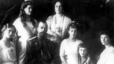The Romanovs in 1914: From left: Olga, Maria, Tsar Nicholas II, Tsarina Alexandra, Anastasia, Tsarevich Alexei and Tatiana
