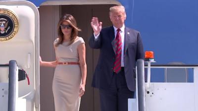 President Trump steps off Air Force One.