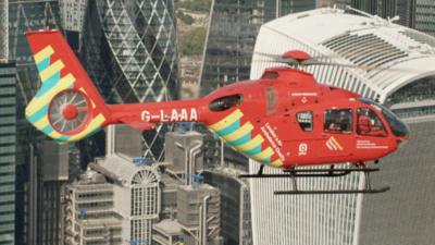 London's Air Ambulance new helicopter flies over London