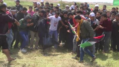 Protesters at the Israel-Gaza border