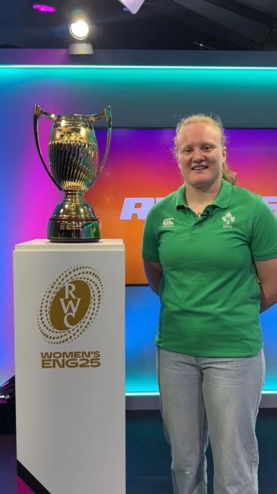 Aoife Wafer and the rugby world cup trophy