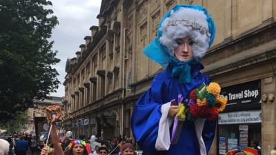 A large Lily Savage effigy in the Pride in Hull parade