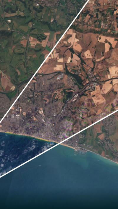 Aerial image showing a town and the sea 