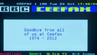 鶹Լ Ceefax screen, which says 'Goodbye from all of us at Ceefax 1974-2012'