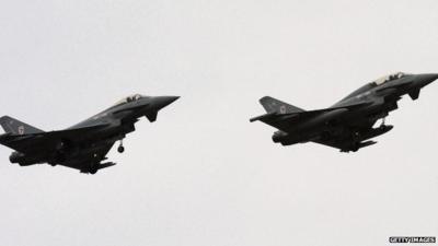 Two RAF Typhoon aircraft