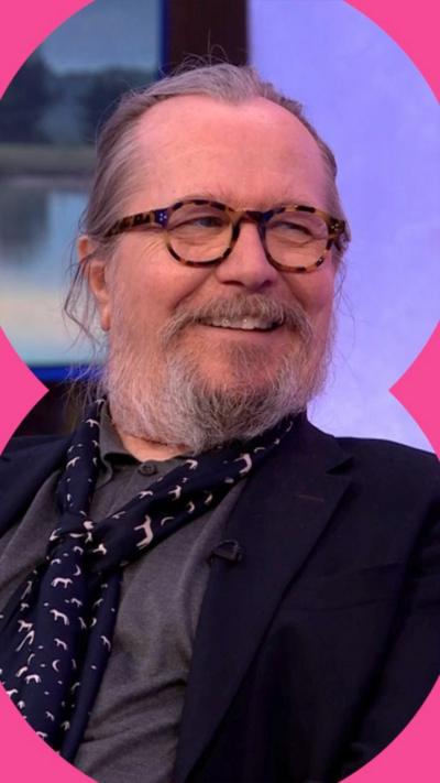 Sir Gary Oldman laughing on the set of The One Show