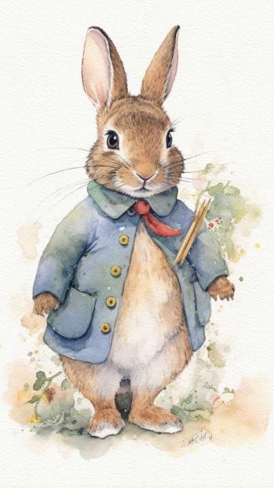 Peter Rabbit illustration wearing a blue jacket