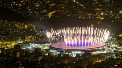 Rehearsal for the opening ceremony of the Rio Olympic Games at the Maracana stadium