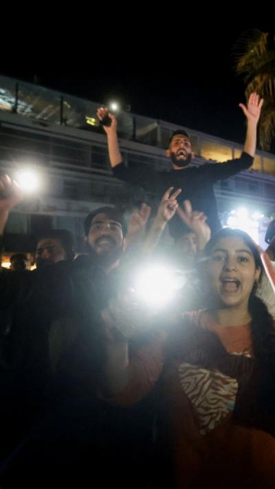 People celebrate into the night in Sidon, Lebanon 