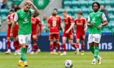 Dejected Hibs players