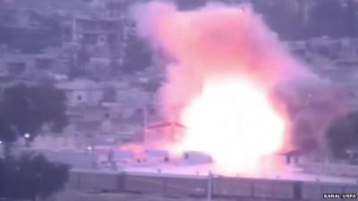 CCTV footage showing moment car bomb explodes in Kobane