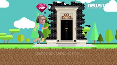 A cartoon Theresa May outside Number 10