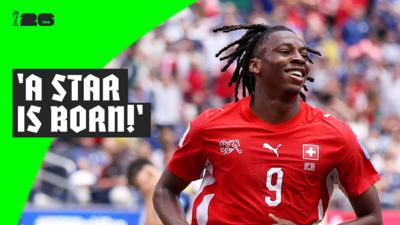 Johan Manzambi reacts to scoring a goal for Switzerland against Bosnia-Herzegovina in the 2026 World Cup