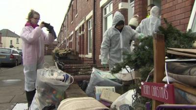 Nathalie Kay outside her flood-damaged home