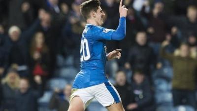 Emerson Hyndman celebrates scoring Rangers' winner against St Johnstone