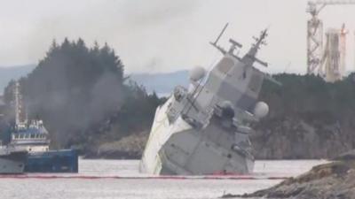 Norwegian frigate lists in fjord