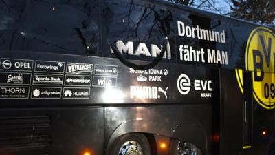 The damage on the back of the Borussia Dortmund Bus