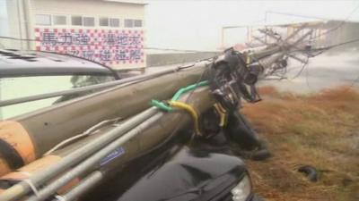 A car was crushed by falling power cables