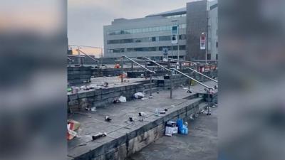 Litter on Senedd steps