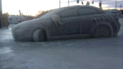 Frozen car in New York
