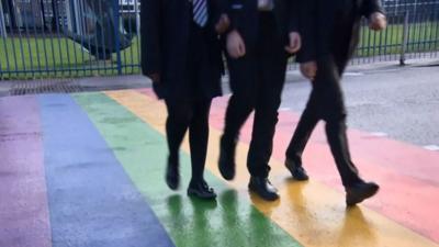 Pupils walking over the crossing