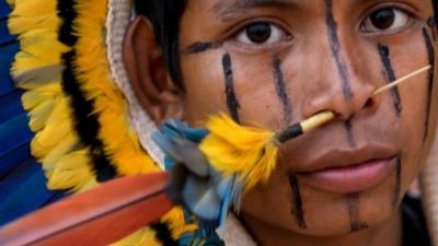 A Brazilian indigenous native poses during the first World Indigenous Games