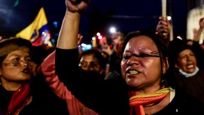 Indigenous women protest over a fuel price hike ordered by the government