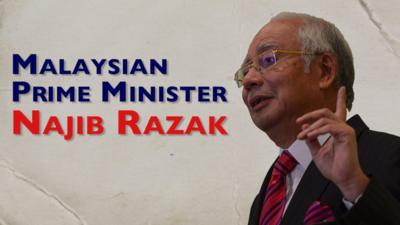 A graphic which reads 'Malaysian PM Najib Razak' and also shows an image of the same person