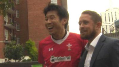 Rugby fan with Shane Williams