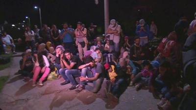 Crowds waiting in Croatian border town of Tovarnik