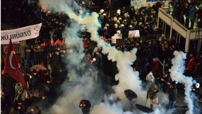 Protesters and police