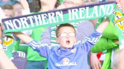 A young fan shows his support for Northern Ireland